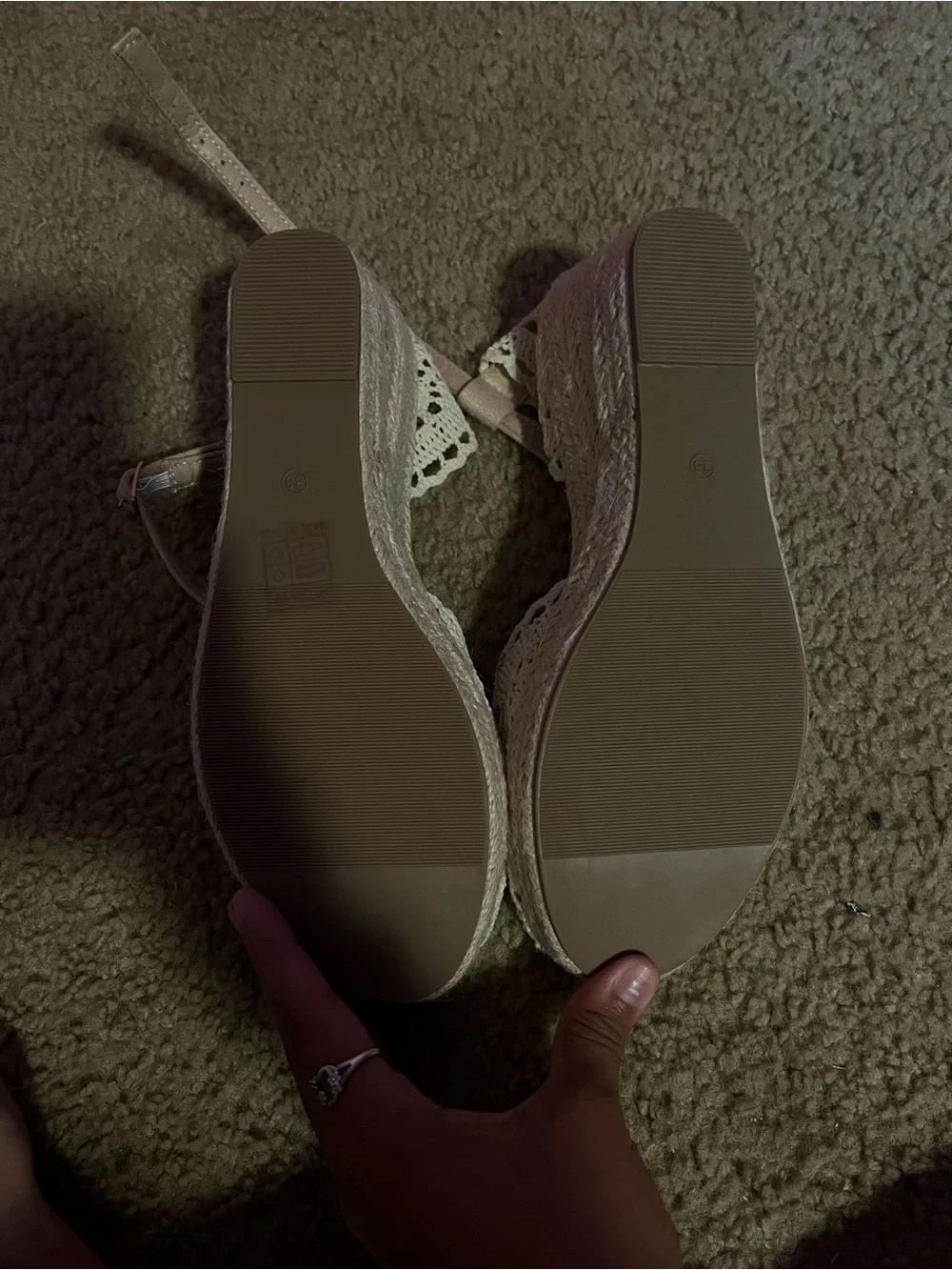 Tan and Cream Lace up Espadrille Wedges